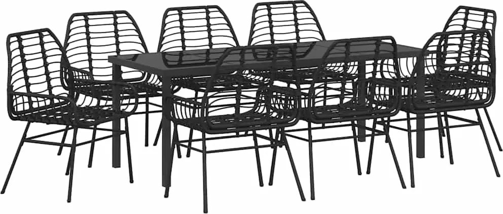 vidaXL Set de masă pentru grădină 9 pcs Negru poliratan