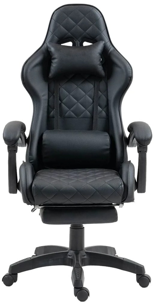 RESIGILAT- Scaun gaming, ergonomic, perna suport lombar cu masaj, spătar rabatabil, tetieră, suport pentru picioare, PU, Negru