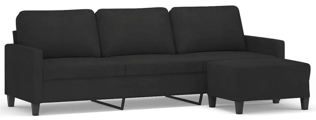 Canapea cu 3 locuri si taburet, negru, 210 cm, textil