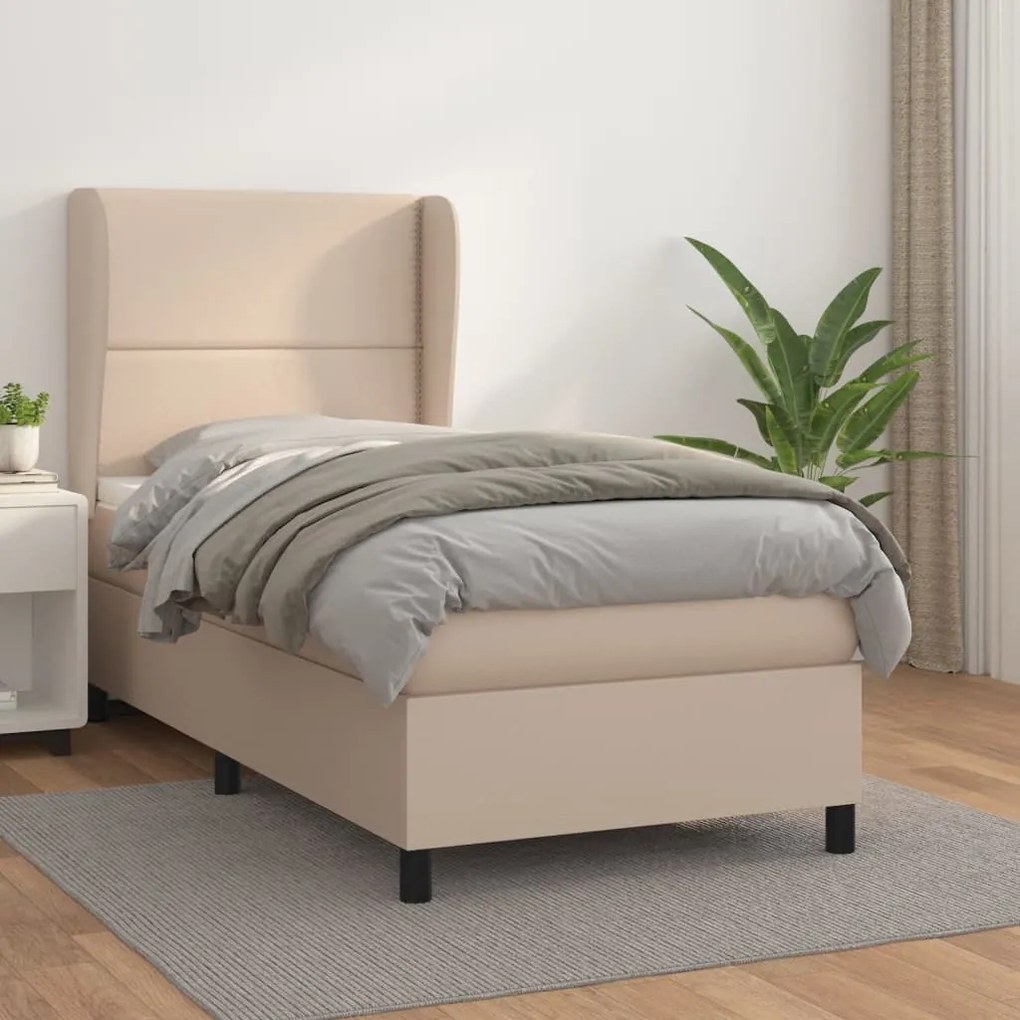 3128960 vidaXL Pat box spring cu saltea, cappuccino, 100x200cm piele ecologică