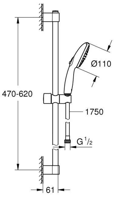 Set de dus, Grohe Tempesta 110, cu para 3 tipuri de jet, furtun si bara 60cm, crom, 27598003
