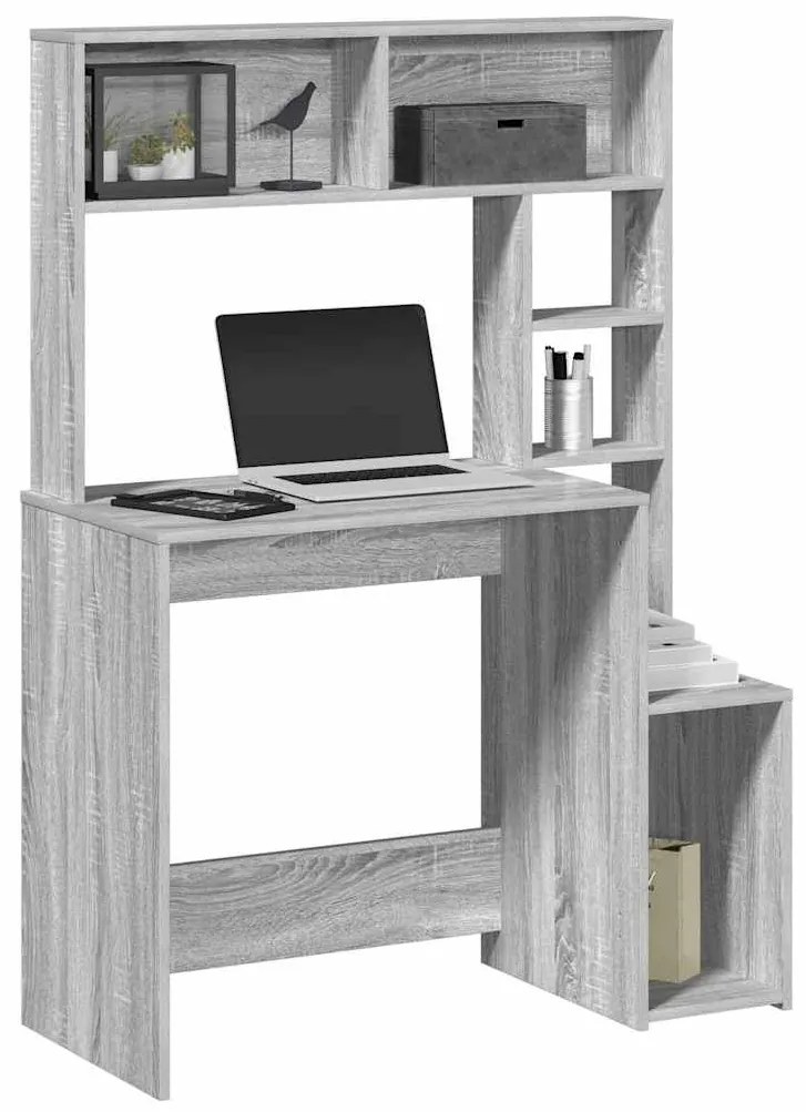 vidaXL Birou cu rafturi, gri sonoma, 100x45x140 cm, lemn compozit