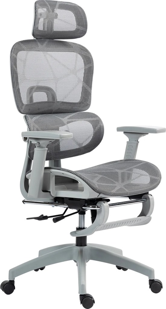 HOMCOM Fotoliu de birou, scaun ergonomic din plasă cu cotiere 3D, spătar rabatabil, 66x64x122 cm, gri | Aosom Romania