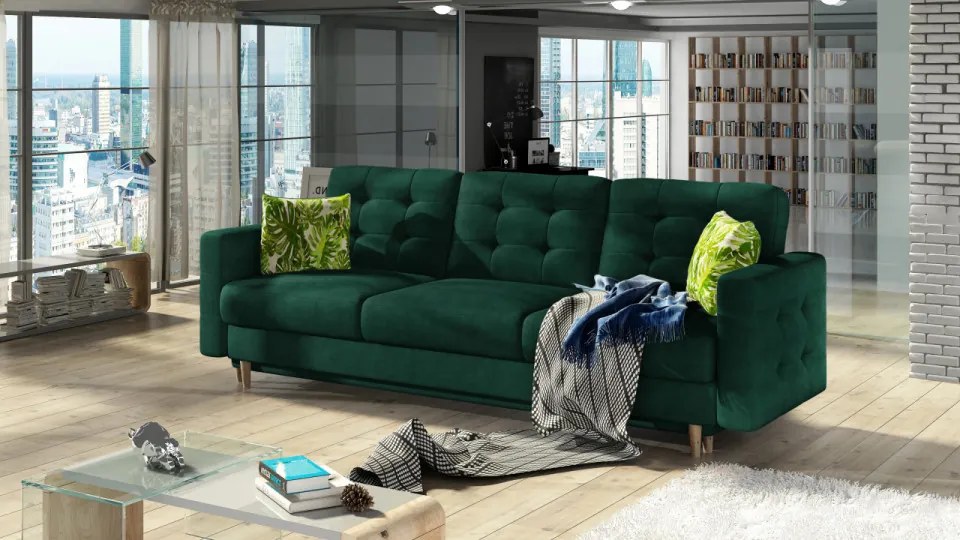 Canapea extensibila cu spatiu pentru depozitare, 233 x 92 x 93 cm, Asgard 1, Eltap (Culoare: Verde inchis,)