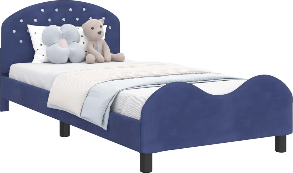 vidaXL Cadru de pat pentru copii cu spătar Albastru Poliție Catifea