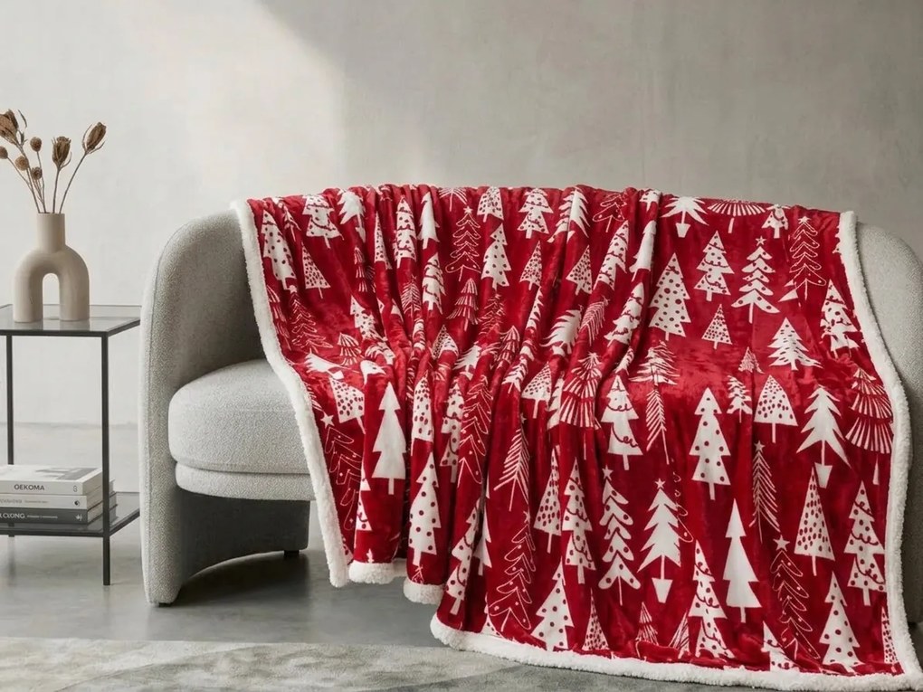 Patura miel din microplus de Craciun CHRISTMAS TREES rosu Dimensiune: 200 x 220 cm