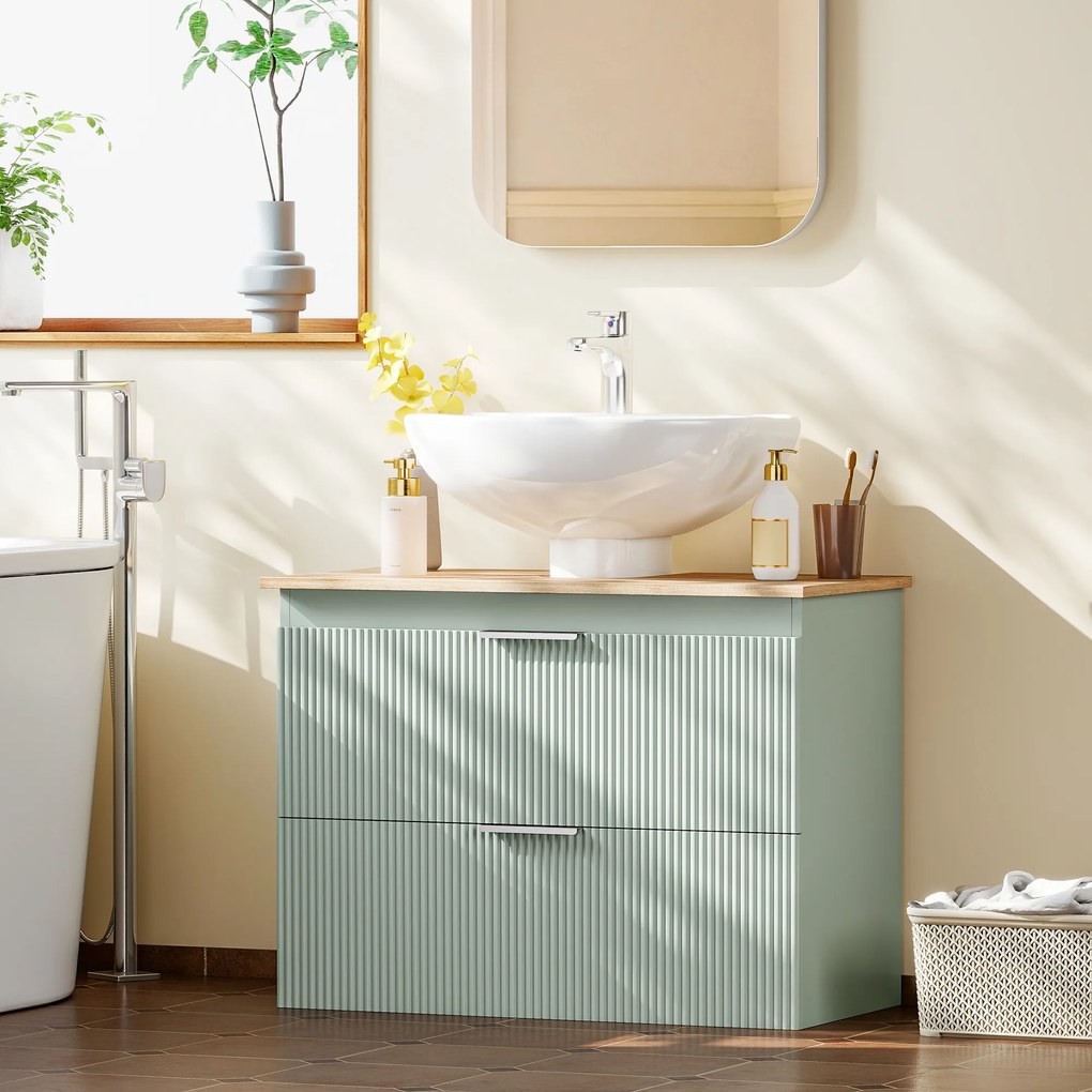 HOMCOM Corp sub lavoar, mobilier de baie cu 2 sertare, stil modern, 80 x 40 x 60 cm, verde și lemn natural | Aosom Romania