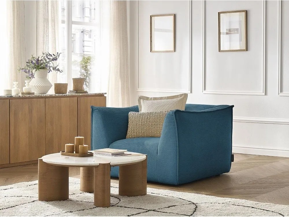 Fotoliu albastru cu tapițerie din catifea reiată Giorgia – Bobochic Paris