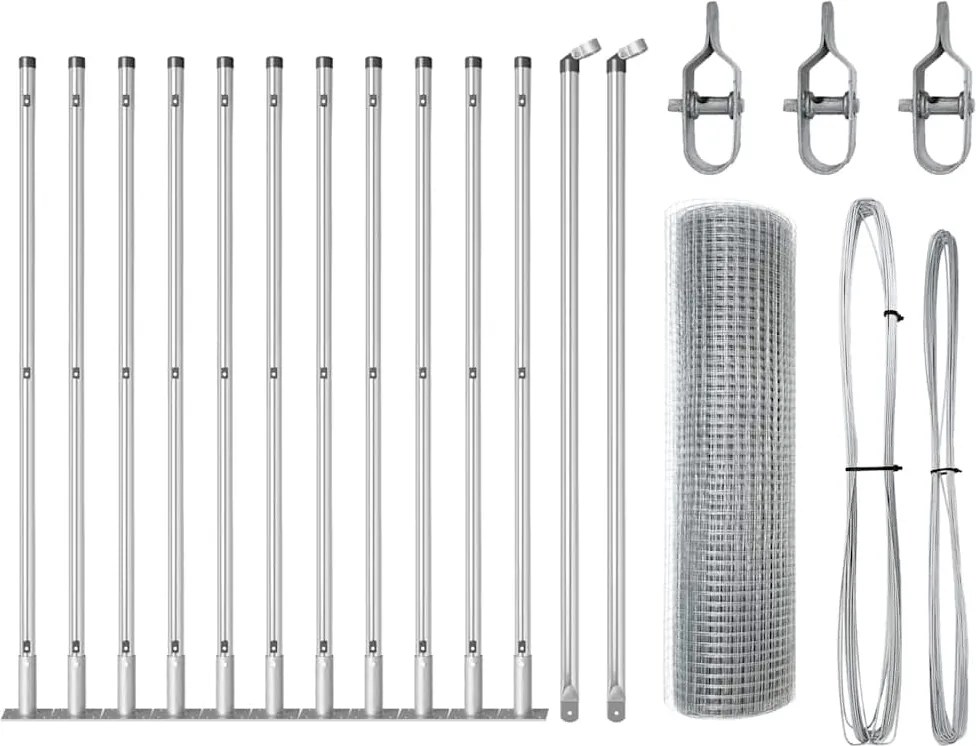 vidaXL Stâlp de gard. Argintiu 25 x 0,5 m (mesh 19 x 19 mm) Oțel