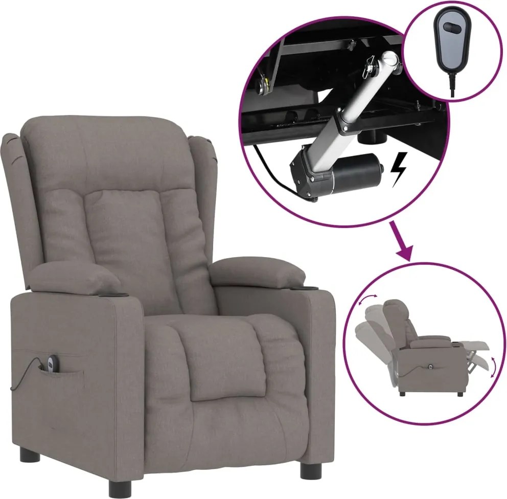 vidaXL Fotoliu rabatabil electric, gri taupe, material textil