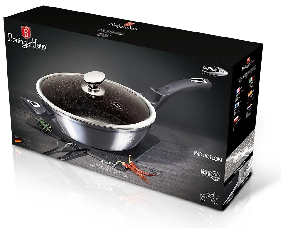 RESIGILAT - Tigaie marmorata cu capac 32 cm Carbon Pro Berlinger Haus BH 7139