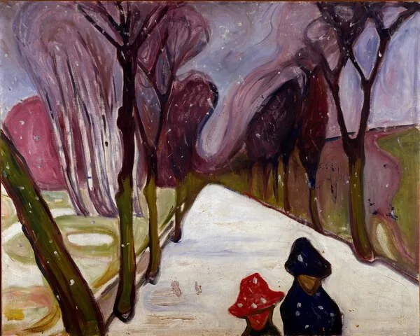 Reproducere Allee in a whirlwind of snow, Munch, Edvard