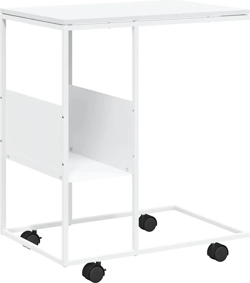 vidaXL Măsuță laterală cu roți, alb/maro, 55x36x63,5 cm lemn prelucrat