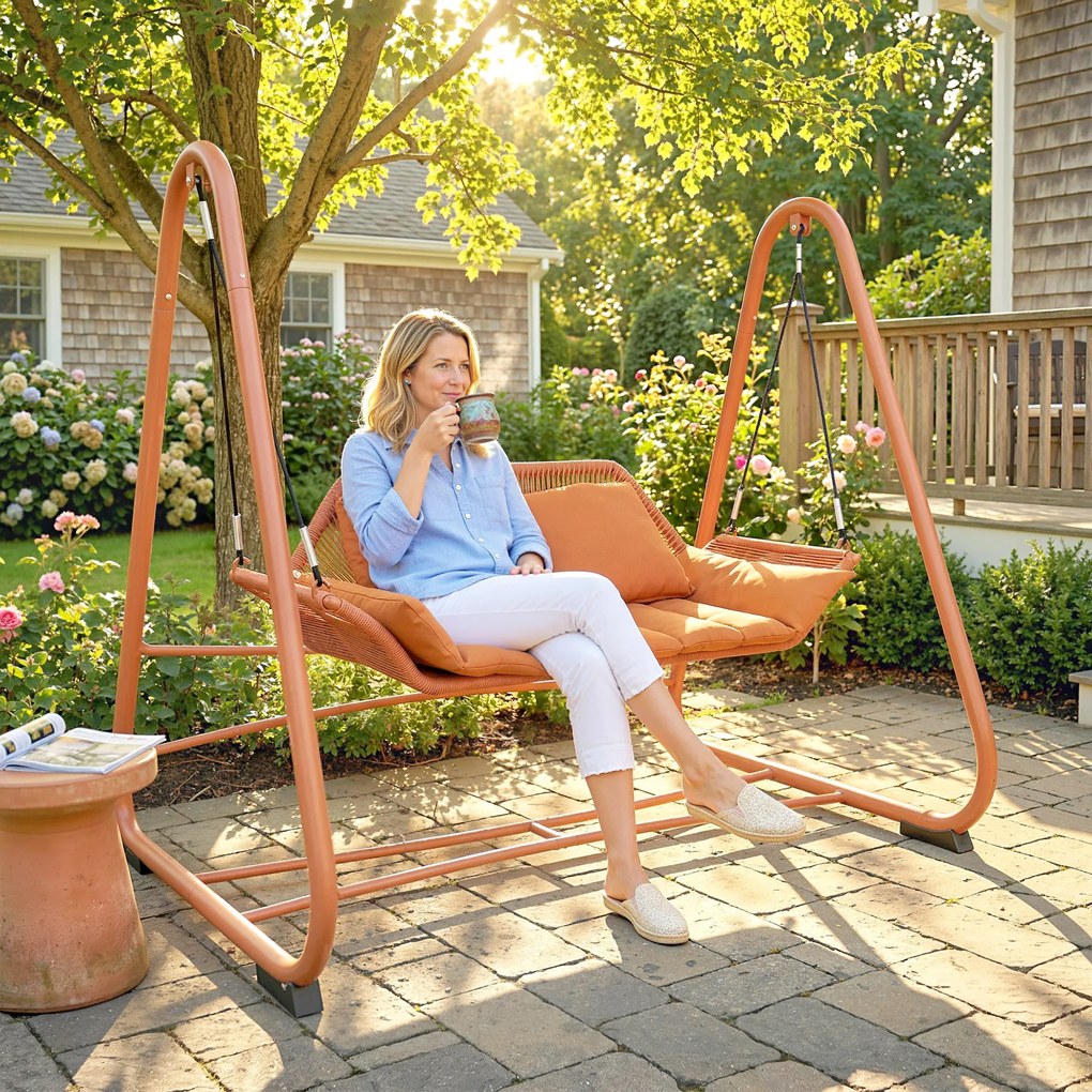 Outsunny Balansoar Hollywood, leagăn de grădină cu perne, cadru, pentru grădină, balcon, 174 x 120 x 162 cm, metal, Teracotă | Aosom Romania