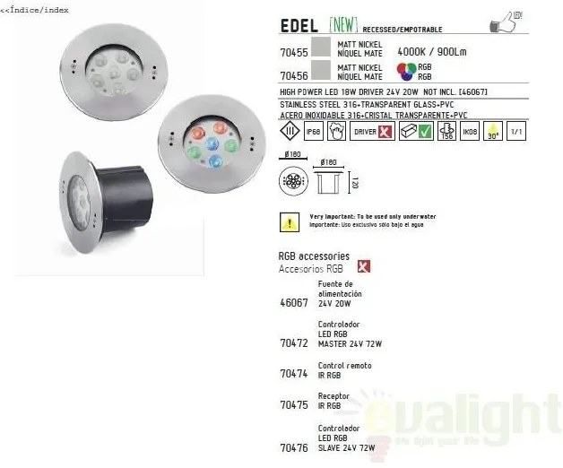 Corp iluminat subacvatic, incastrabil LED IP68 Edel 70455