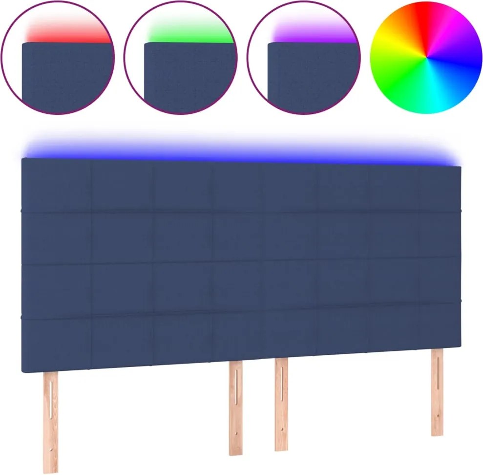 vidaXL Tăblie de pat cu LED, albastru, 160x5x118/128 cm, textil