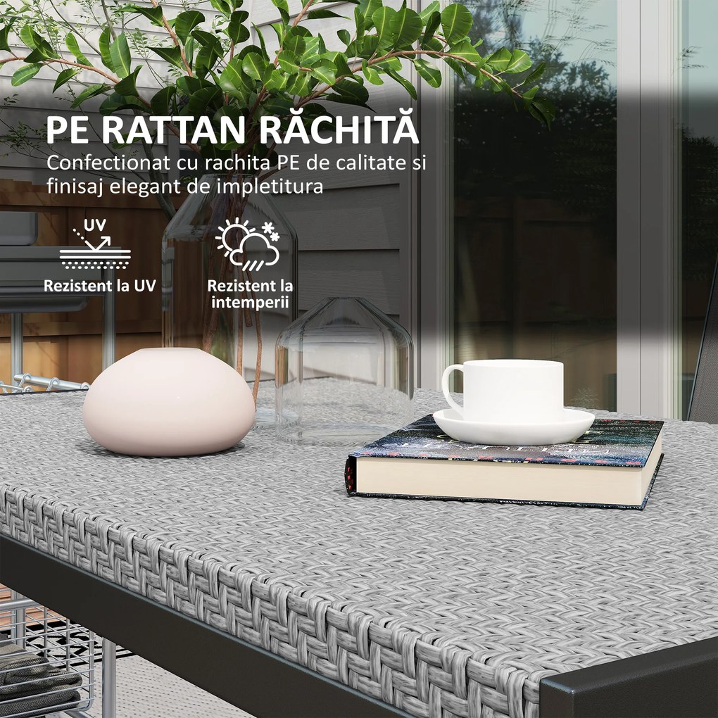 Outsunny Masă de Dining pentru Terasă 120cm, pentru 4 Persoane, Stil Dreptunghiular, Ideală pentru Exterior, Gri | Aosom Romania