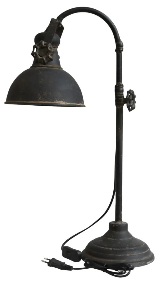 Lampă de birou din metal, finisaj negru antichizat, H53 cm, Factory
