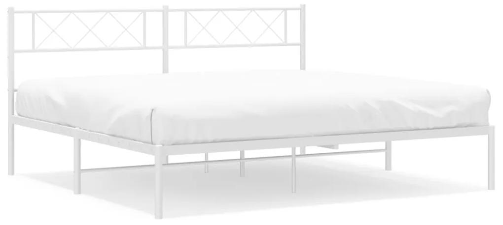 372332 vidaXL Cadru de pat metalic cu tăblie, alb, 193x203 cm