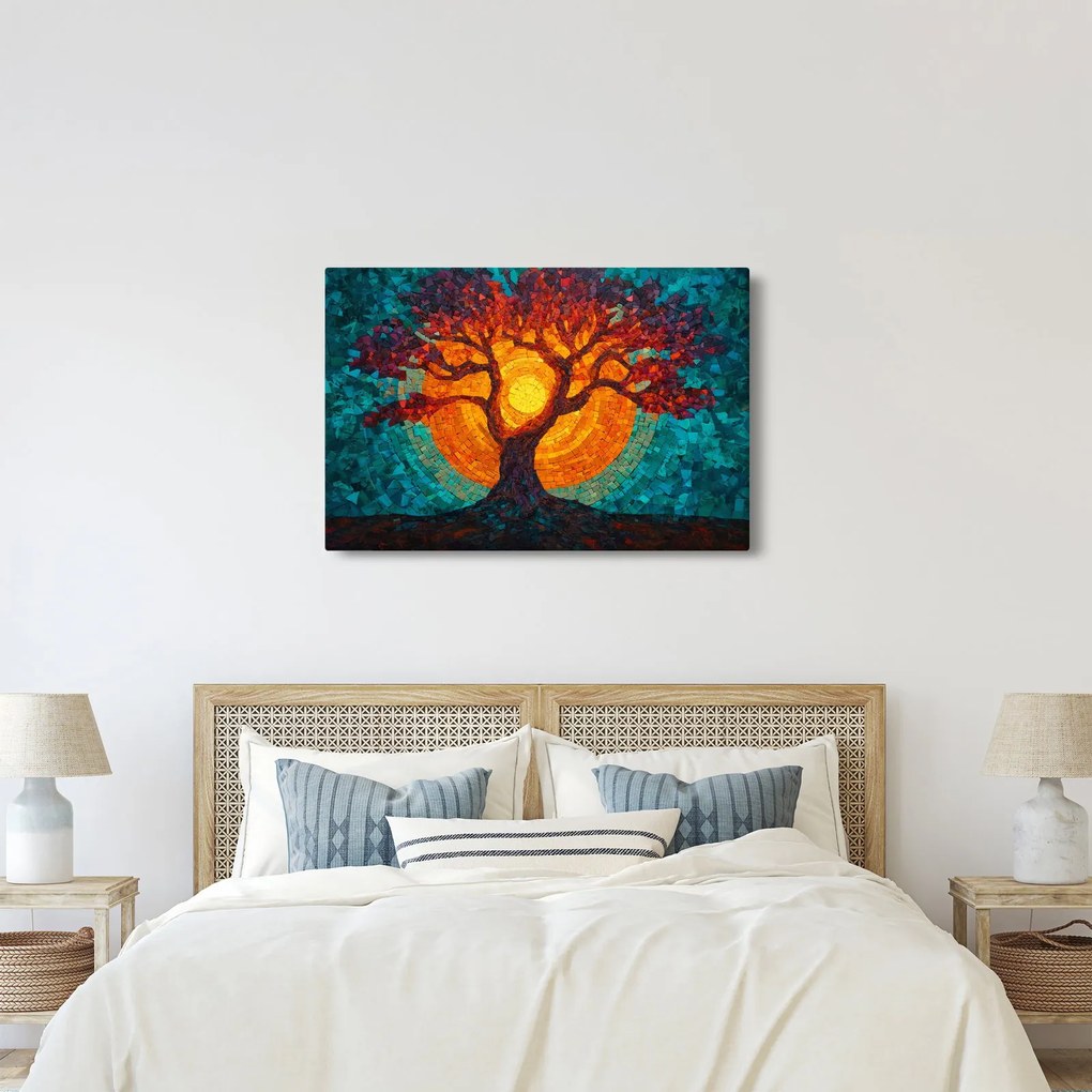 Tablou - Arborele vieții și soarele în mozaic (90x60 cm)