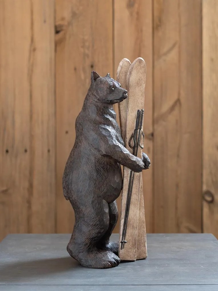 Figurină din rășină urs cu schiuri, H32,5 cm