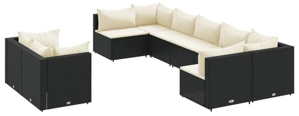 3308296 vidaXL Set mobilier de grădină cu perne, 9 piese, negru, poliratan