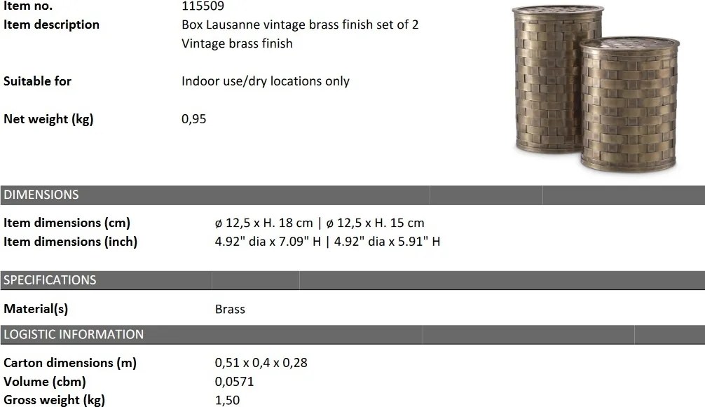 Set de 2 cutii din alama/ Accesoriu pentru masa de machiaj Lausanne vintage