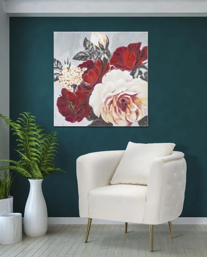 Tablou decorativ multicolor din lemn de Pin si panza, 90x3,7x90 cm, Flower Mauro Ferretti