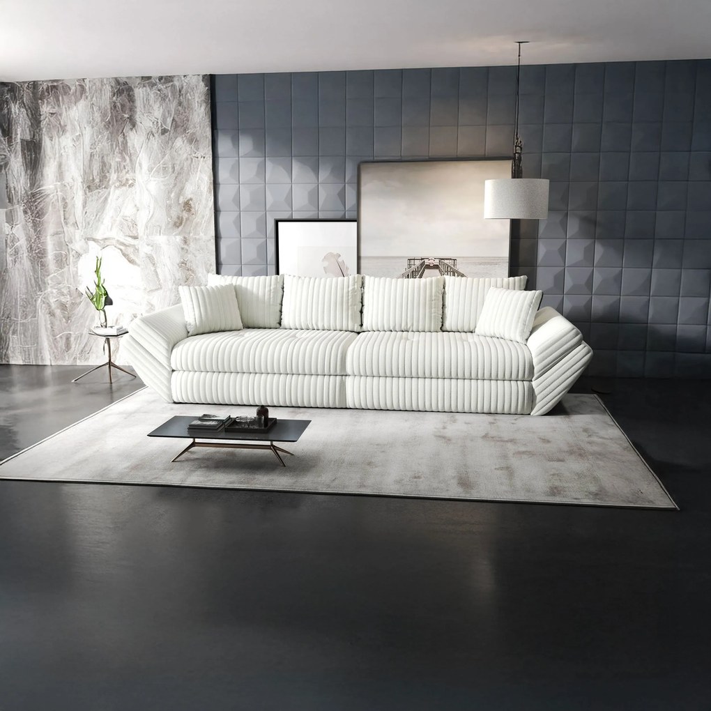 Canapea extensibilă dumonde cu ladă de depozitare si sezut confortabil din spuma high-density, Loana Ambience Ivory 300x100 cm