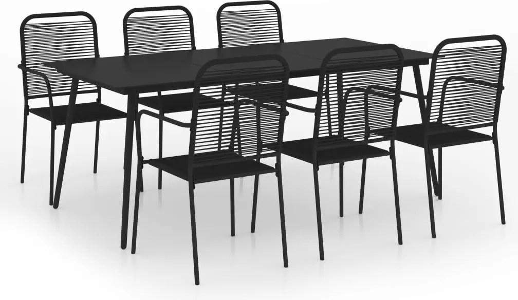 vidaXL Set mobilier de grădină, 7 piese, negru, sfoară bumbac și oțel