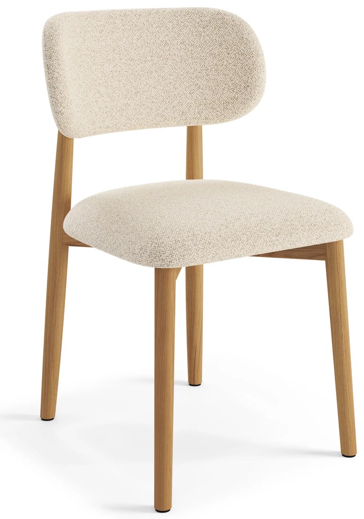 MAZZONI EXPORT ALDO Crem (material Monza 90)/cadru stejar lăcuit - SCAUN DIN LEMN BOUCLÉ PENTRU SALON SUFRAGERIE BUCĂTĂRIE RETRO