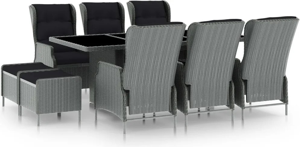 vidaXL Set mobilier exterior cu perne, 9 piese, gri deschis, poliratan