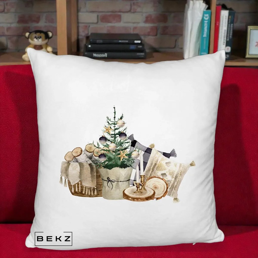 Perna Decorativa Colt Cozy de Craciun Boho, 40x40 cm, Alb Pufos, Husa Detasabila, Perna Inclusa, BEKZ®