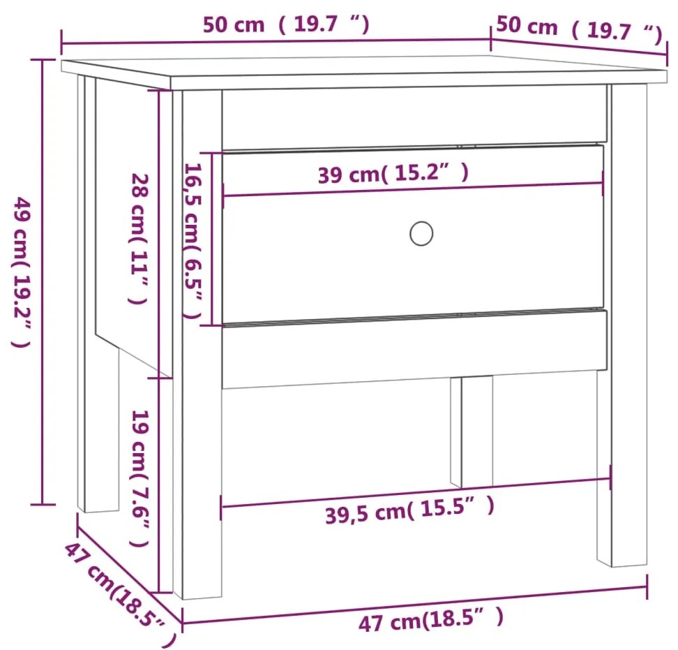 Masa laterala, 50x50x49 cm, lemn masiv de pin 1, Maro, 50 x 50 x 49 cm
