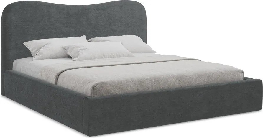 Pat matrimonial gri închis tapițat cu spațiu de depozitare cu somieră 140x200 cm Kahai – Makamii