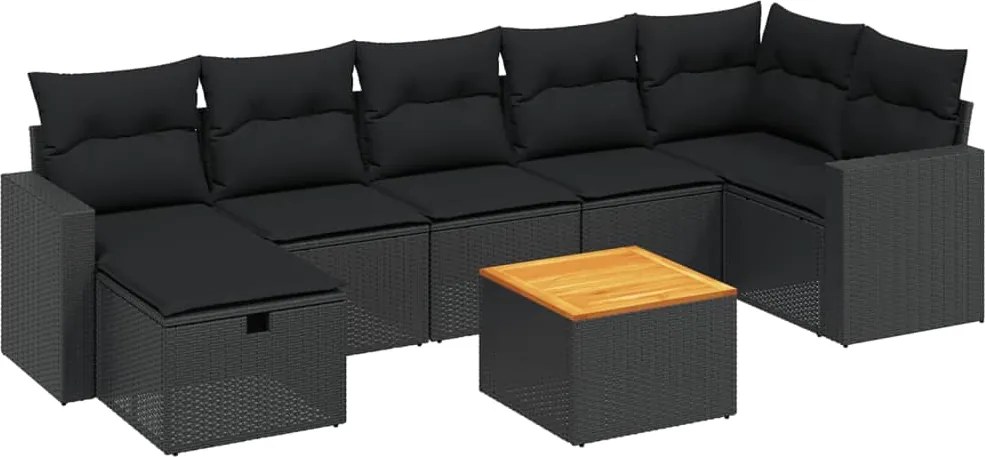 vidaXL Set mobilier de grădină cu perne, 8 piese, negru, poliratan