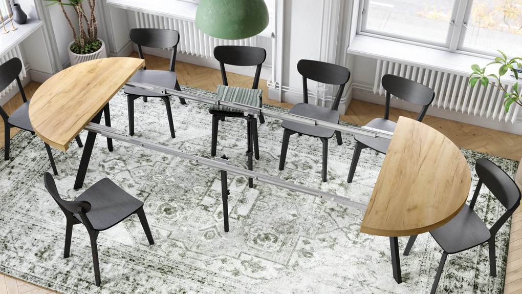 Mazzoni EXPANSO Stejar Craft Auriu/picioare negre - MASĂ MARE ROTUNDĂ Ø110 EXTENSIBILĂ PÂNĂ LA 310 cm CU PICIOARE Y LOFT/INDUSTRIALĂ