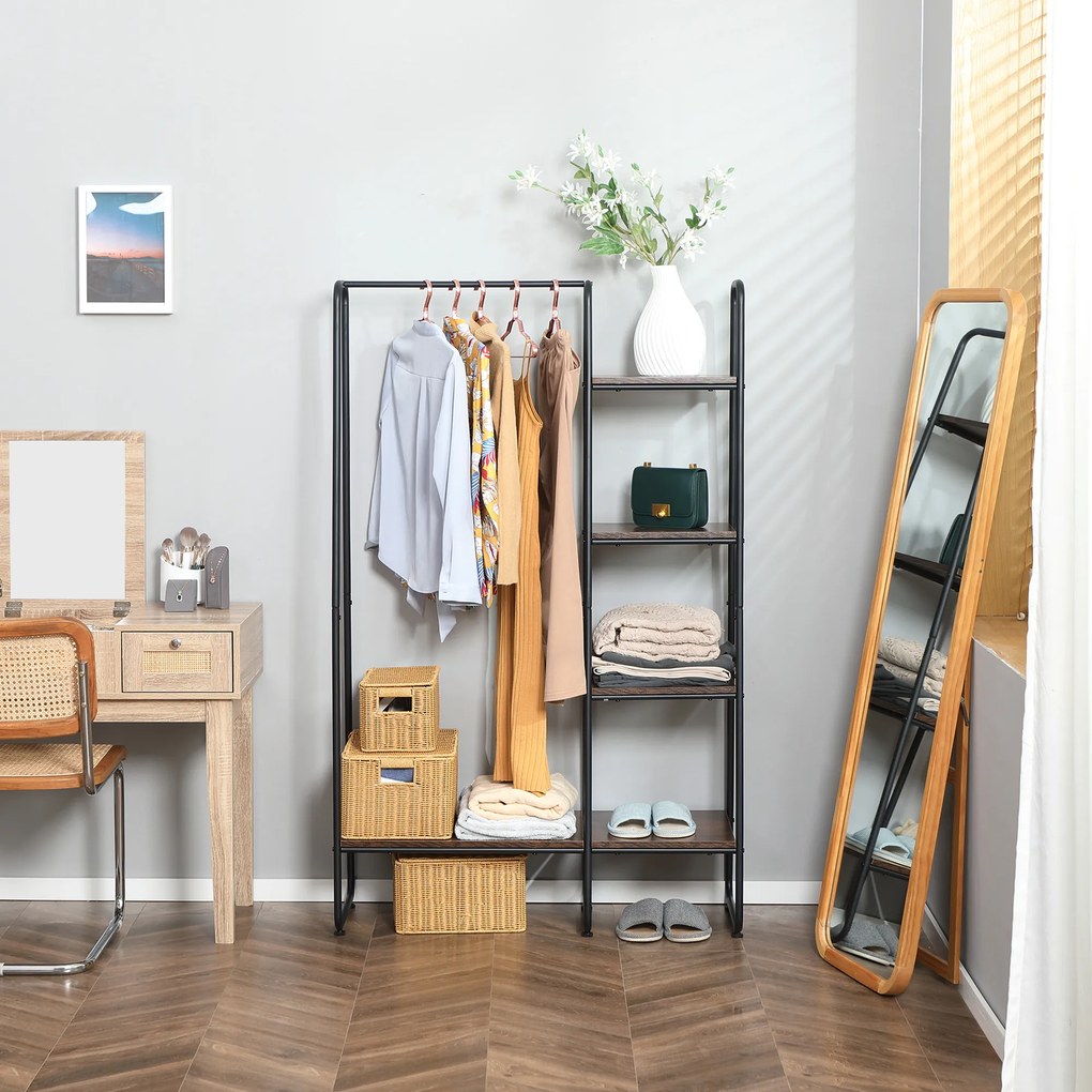 HOMCOM Suport Haine Stil Industrial, Rafturi Depozitare și Bară de Agățat, Design Modern | Aosom Romania
