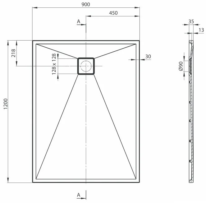 Cadita dus dreptunghiulara Deante Correo antracit metalic 120x90 cm