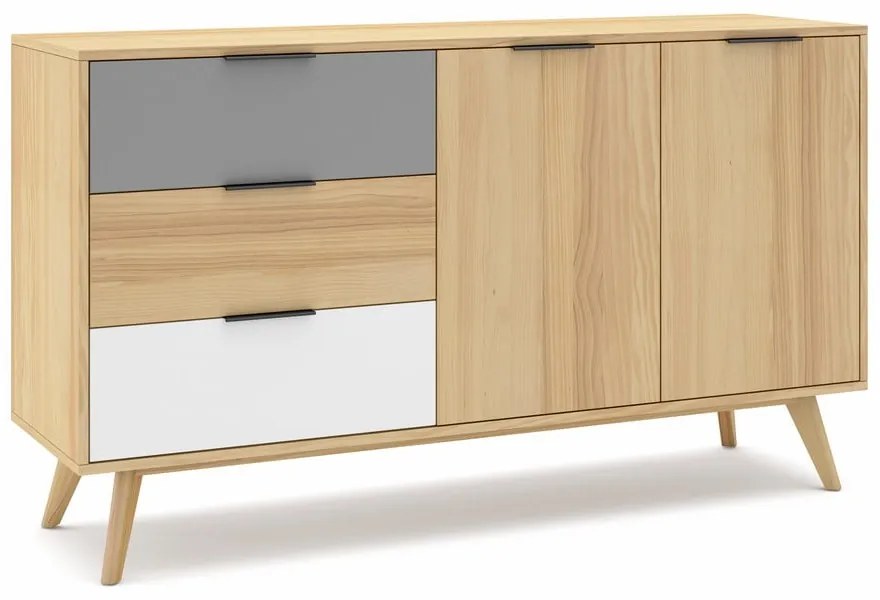 Comodă joasă natural/gri/alb din lemn de pin 140x81 cm Elfa – Marckeric