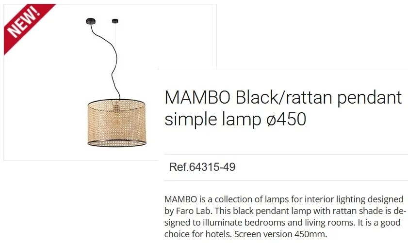 Lustra pendul moderna design natural MAMBO simple 45cm negru/ratan 64315-49