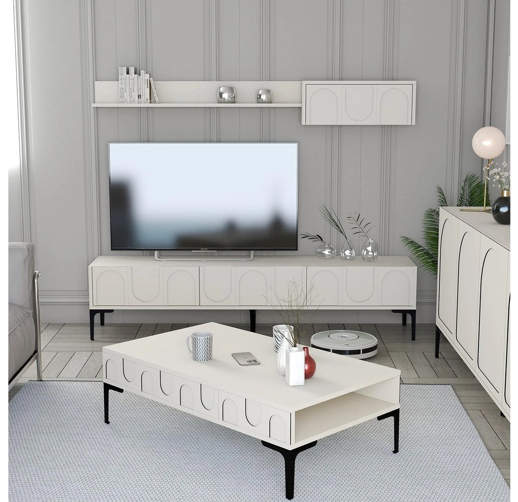 Set mobilier living Lyantela (Crem + negru). 1107137