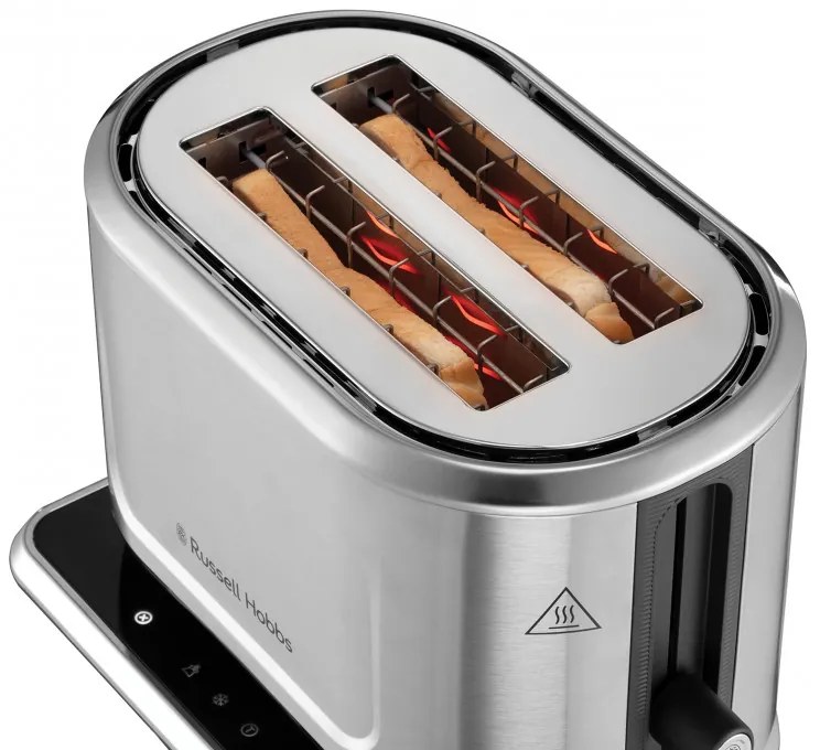 Russell Hobbs Attentiv 26210-56 Toaster pentru pâine, 1640W, 2 felii, 6 trepte, centrare, control tactil, LED, depozitare, ridicare ridicată, fără BPA și PFAS, Inox/Negru