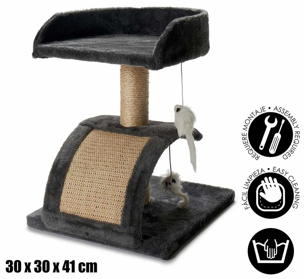 Ansamblu de joaca pentru pisici cu zona de ascutit ghearele si 2 soricei 30 x 30 x 40 cm Negru