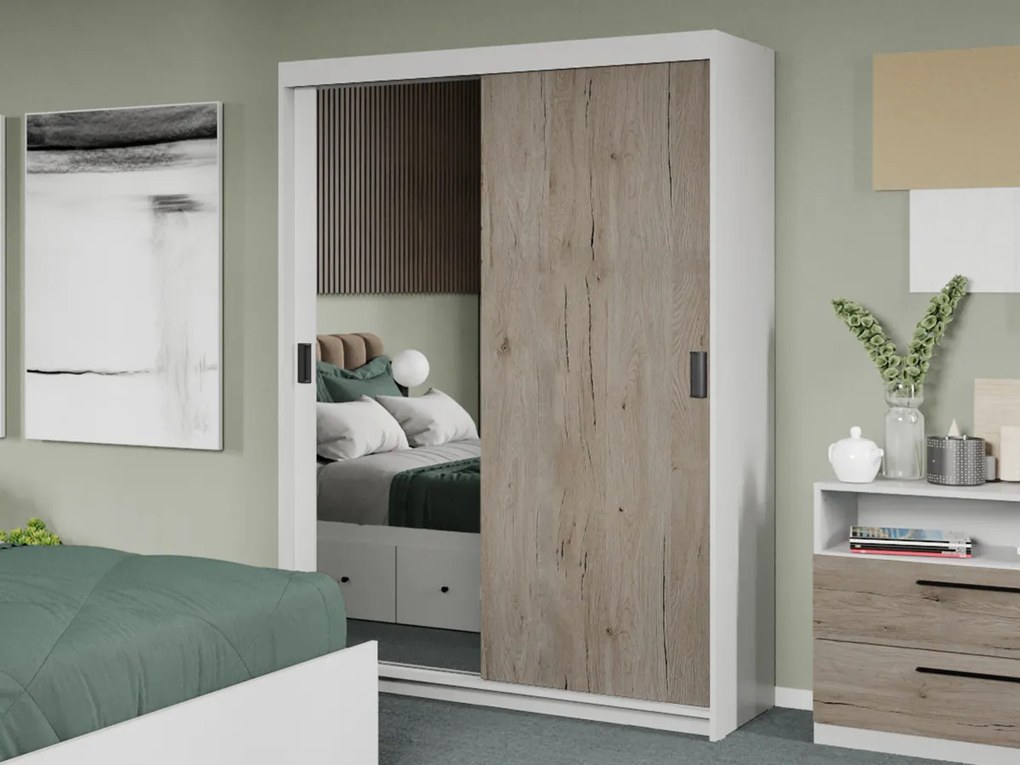 Set mobila dormitor Odin Alb/San Remo cu oglinda C14
