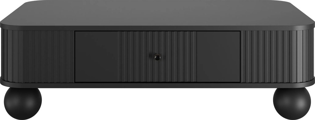 Măsuță de cafea Vesper 103x60 cm cu sertar - negru / mânere negre / picioare sferice