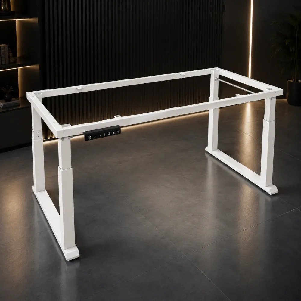 ELEVON ST01 - Cadru electric reglabil pentru birou, 2 motoare, înălțime reglabilă 70–114 cm, structură extensibilă 112–165 cm, 4 memorii, senzor anti-coliziune, funcționare silențioasă, Alb
