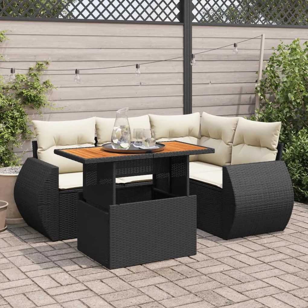 3327255 vidaXL Set mobilier de grădină cu perne, 5 piese, negru, poliratan