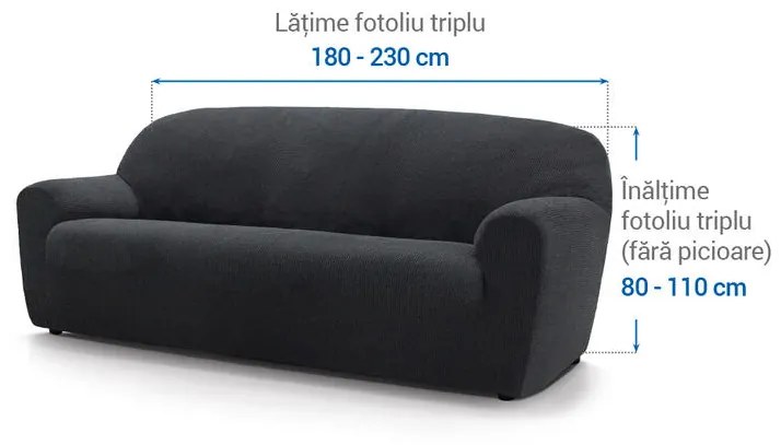 Huse super elastice HARMONIA antracit fotoliu triplu (l. 180 - 230 cm)