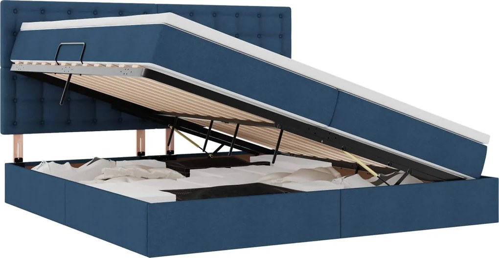 vidaXL Pat cu saltea și spațiu de depozitare albastru 200 x 200 cm
